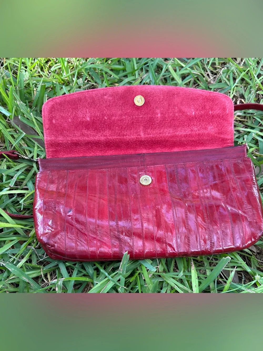 Vintage Eel Skin and Red Leather Shoulder Bag